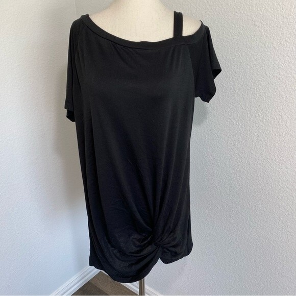 Black Asymmetrical Knot Front Off Shoulder Top Swim Cover Sexy Comfy Size L - Picture 1 of 8